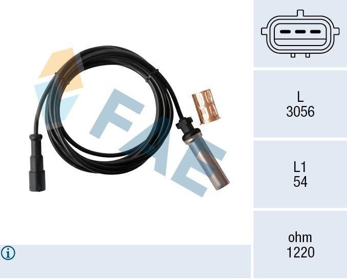 FAE Inductive Sensor, 3-pin connector, 3056mm Number of pins: 3-pin connector Sensor, wheel speed 78560 buy