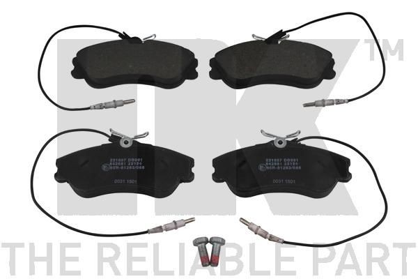 NK 221937 Brake pad set with integrated wear warning contact, with anti-squeak plate, with accessories
