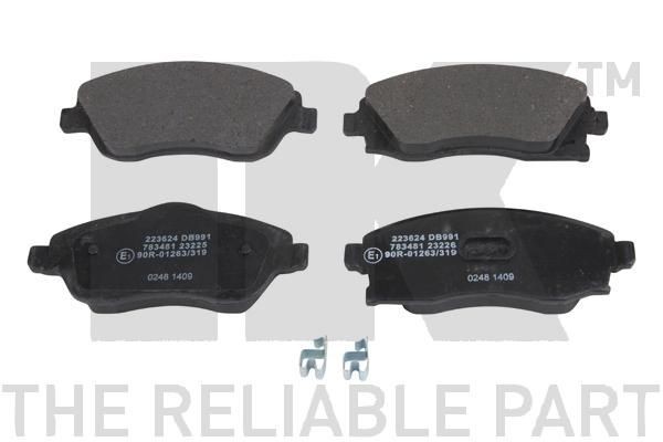NK 223624 Brake pad set with acoustic wear warning, with anti-squeak plate, with accessories