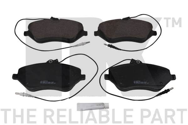 NK 223744 Brake pad set with integrated wear warning contact, with anti-squeak plate, without accessories