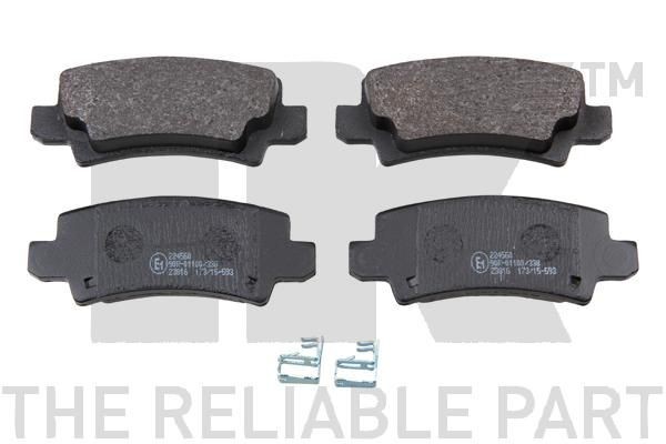 NK 224560 Brake pad set with acoustic wear warning, with anti-squeak plate, with accessories