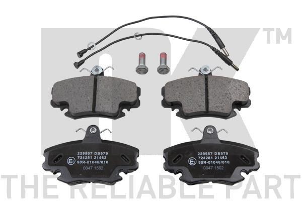 NK 229957 Brake pad set incl. wear warning contact, with anti-squeak plate, with accessories