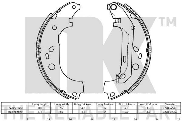 NK Brake Shoes & Brake Shoe Set 2725700 for FORD TOURNEO CONNECT, TRANSIT CONNECT