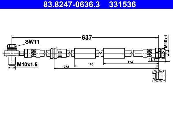 Original ATE 331536 Flexible brake line 83.8247-0636.3 for VW TOURAN