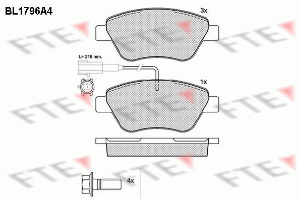 Set of brake pads FTE Front Axle, incl. wear warning contact - 9010366
