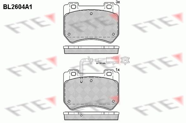 Brake pad set FTE Front Axle, incl. wear warning contact - 9010854