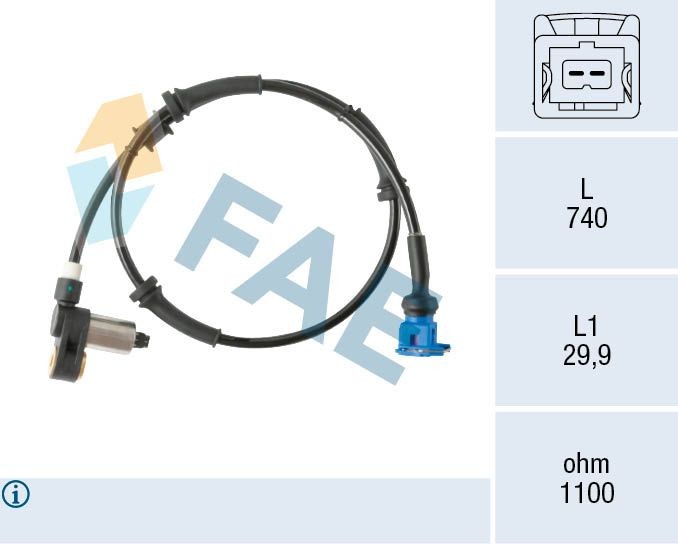 FAE 78563 ABS sensor Inductive Sensor, 2-pin connector, 740mm