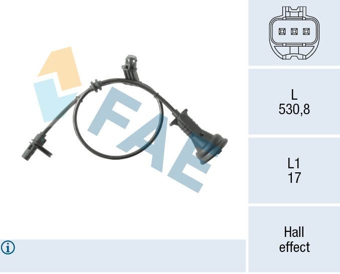 FAE Hall Sensor, 3-pin connector, 531mm Number of pins: 3-pin connector Sensor, wheel speed 78566 buy
