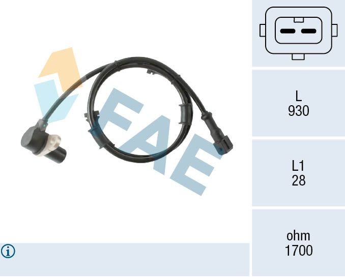 FAE 78579 ABS sensor Inductive Sensor, 2-pin connector, 930mm