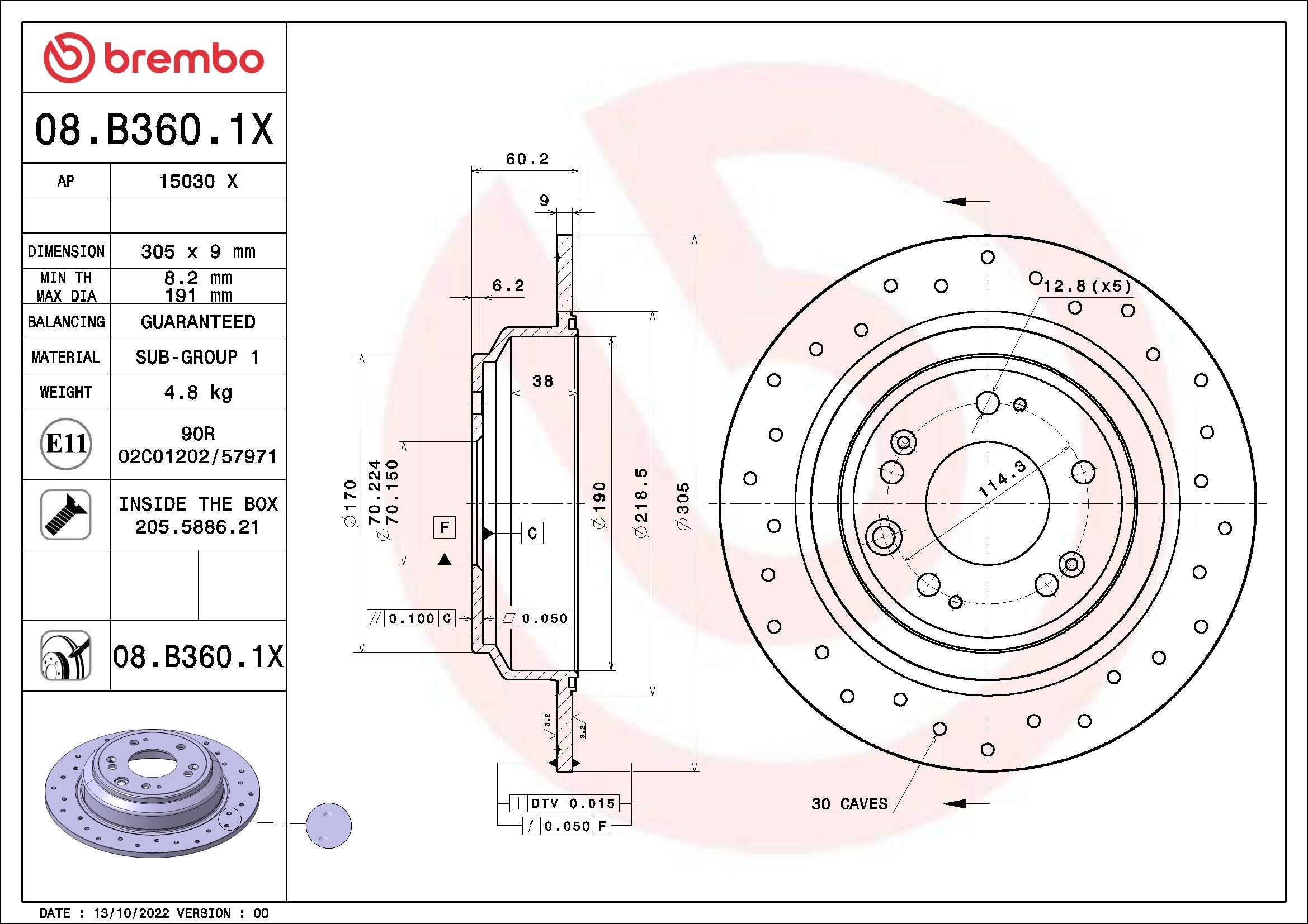 BREMBO 08.B360.1X Brake disc 42510-TL0G50