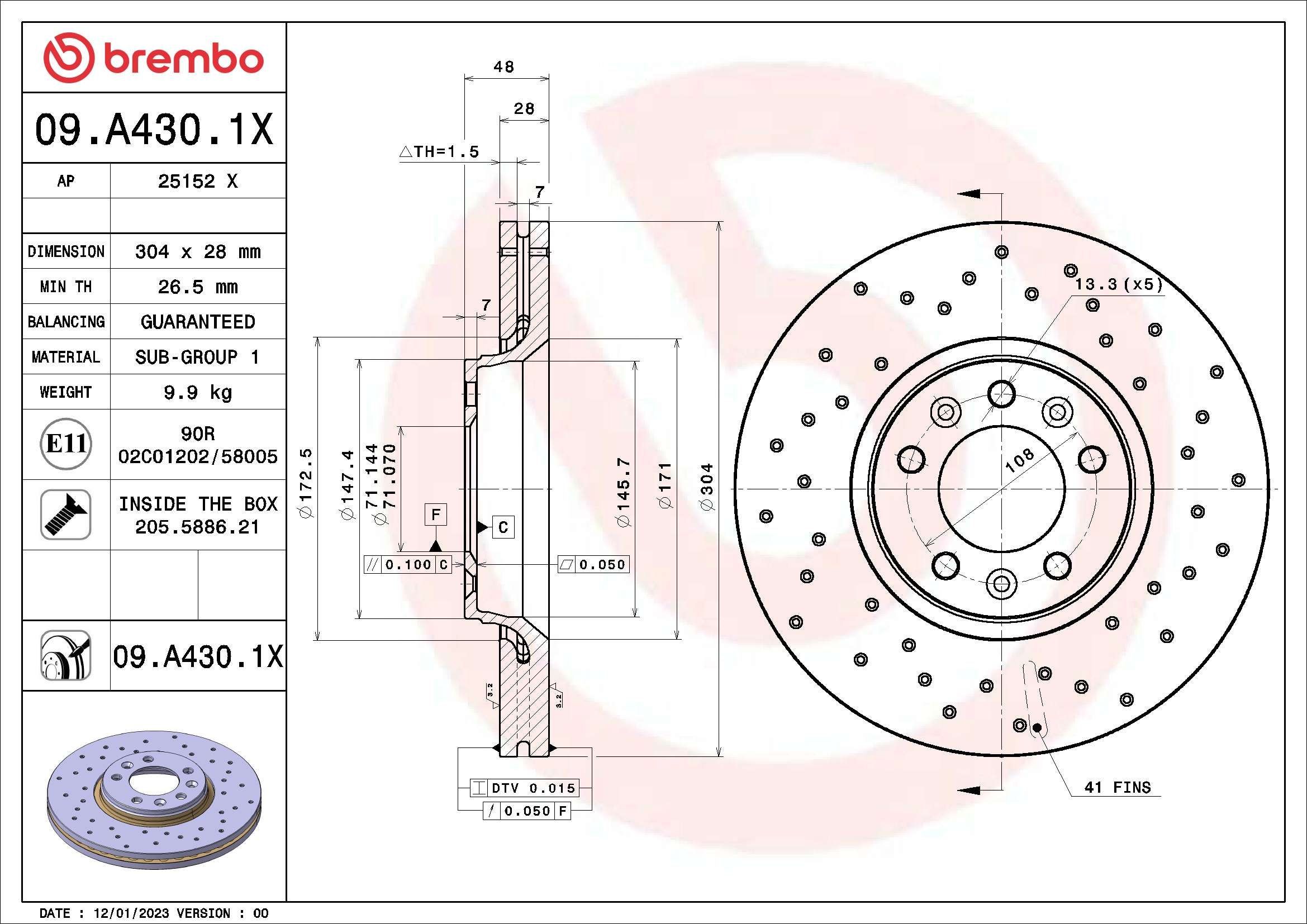 BREMBO 09.A430.1X Brake disc 1618865180