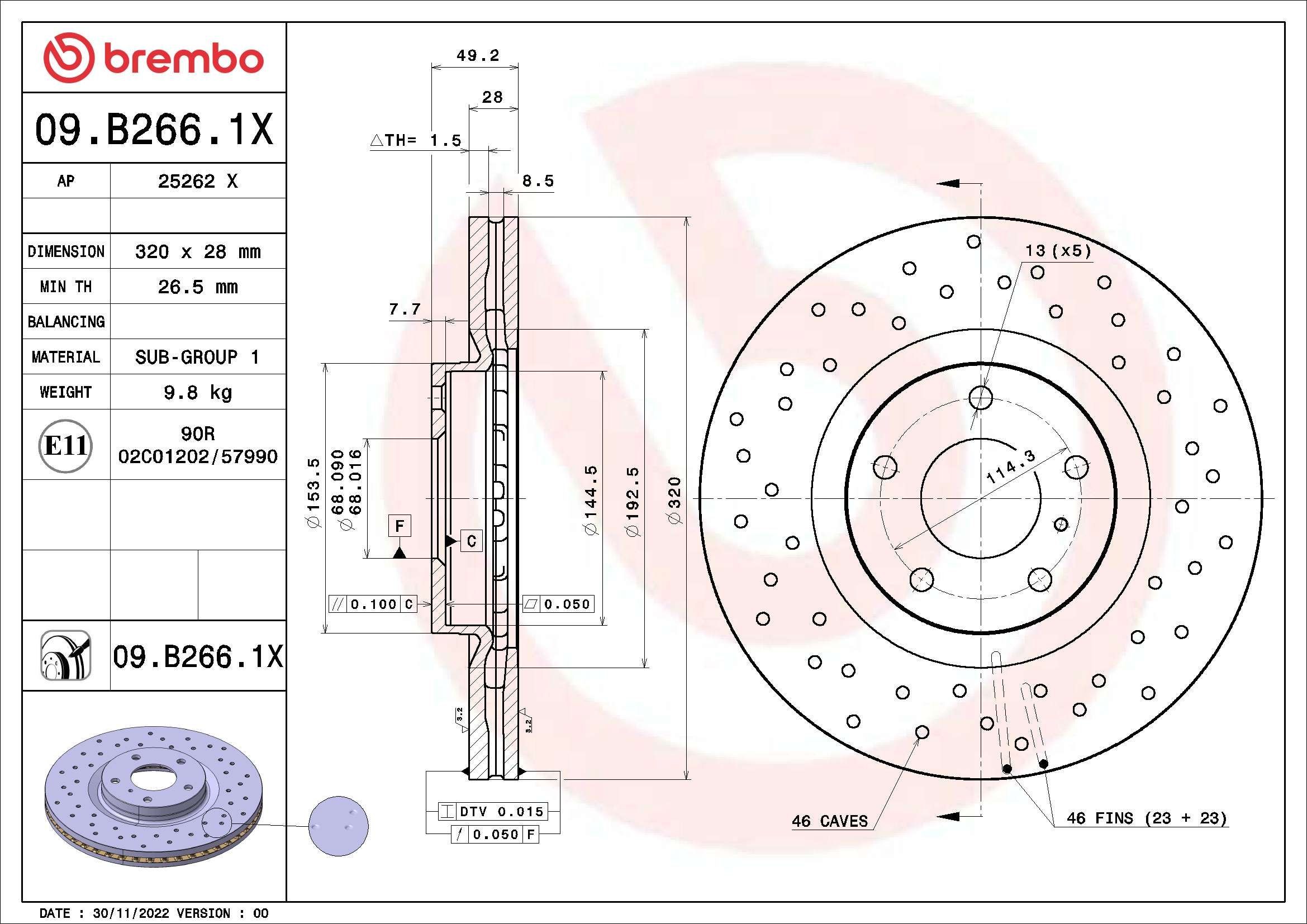Nissan MURANO Brake disc BREMBO 09.B266.1X cheap