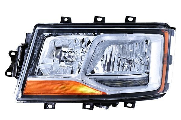 HELLA 1EH 014 541-051 Headlight Left, H7, Halogen, 24V, with high beam, with low beam, with side marker light, with daytime running light (LED), with indicator, with position light (LED), for right-hand traffic, with bulbs