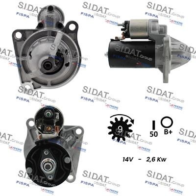 SIDAT S12BH0263 Starter motor 12V, 2,6kW, Number of Teeth: 9, B+M8, Ø 110 mm
