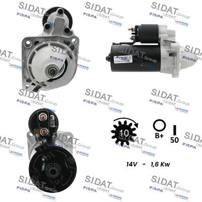 SIDAT S12BH0792A2 Starter motor 12V, 1,6kW, Number of Teeth: 10, B+ M8, Ø 82 mm