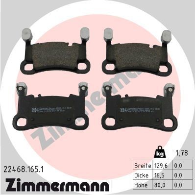 22468 ZIMMERMANN prepared for wear indicator, Photo corresponds to scope of supply, with counterweights Height: 80mm, Width: 130mm, Thickness: 17mm Brake pads 22468.165.1 buy