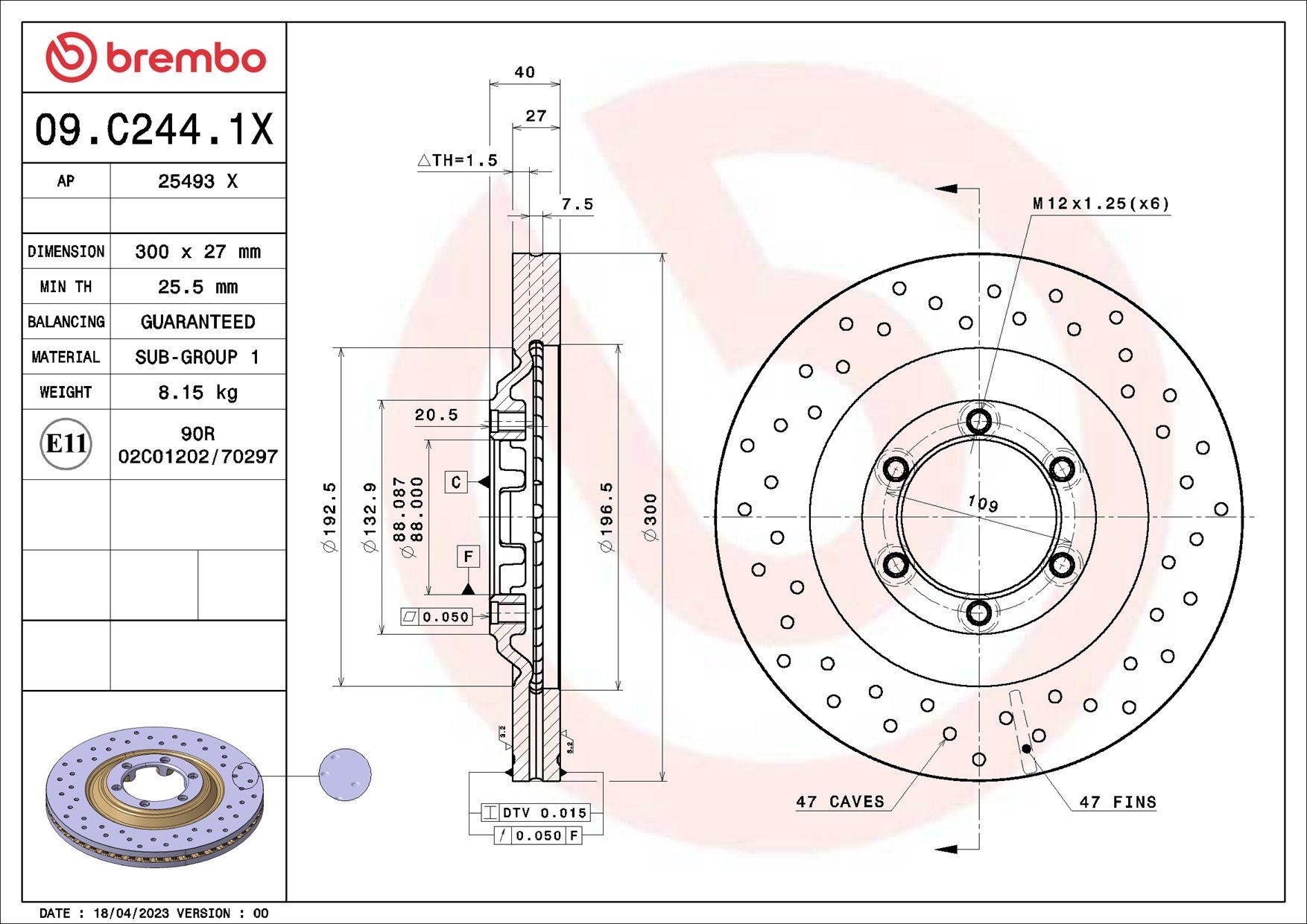 BREMBO 09.C244.1X Brake disc 8-98124-663-4