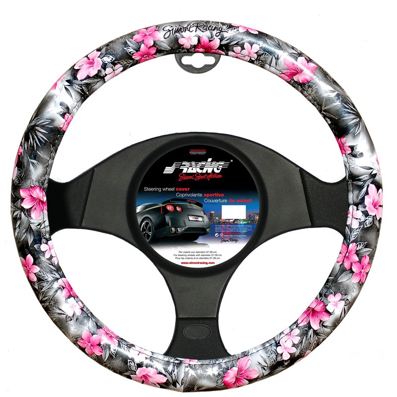 CVT/36 Simoni Racing Flower Lenkradbezug schwarz, rosa, Ø: 37-39cm,  Eco-Leder, mit Aufdruck ▷ AUTODOC Preis und Erfahrung