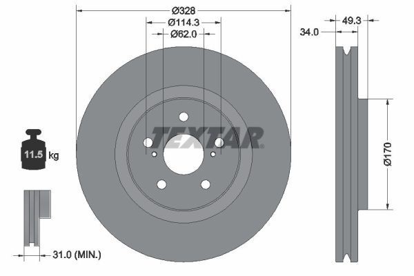 TEXTAR 328x34mm, 05/07x114,3, Externally Vented, Coated, High-carbon Ø: 328mm, Brake Disc Thickness: 34mm Brake rotor 92349505 buy