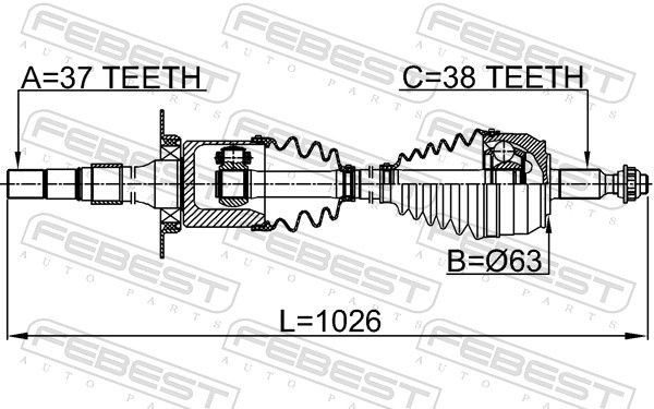FEBEST Axle shaft 2314-7ERH for VW MULTIVAN, TRANSPORTER, CALIFORNIA