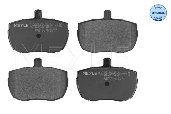 MEYLE 025 203 5918 Brake pad set ORIGINAL Quality, Front Axle, not prepared for wear indicator, with anti-squeak plate
