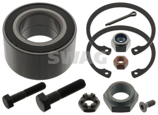 SWAG 30 90 3488 Wheel bearing kit Front Axle Left, Front Axle Right, with attachment material, 64 mm, Angular Ball Bearing