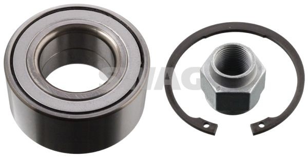 62 91 8191 SWAG Wheel bearings SAAB Front Axle Left, Front Axle Right, with axle nut, with retaining ring, 72 mm, Angular Ball Bearing