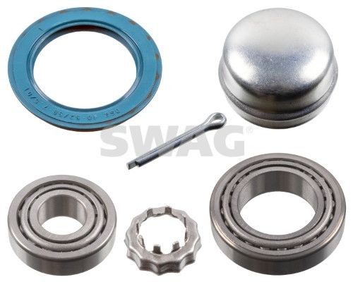 99 90 3674 SWAG Wheel bearings SAAB Rear Axle Left, Rear Axle Right, with attachment material, 40 mm, Tapered Roller Bearing