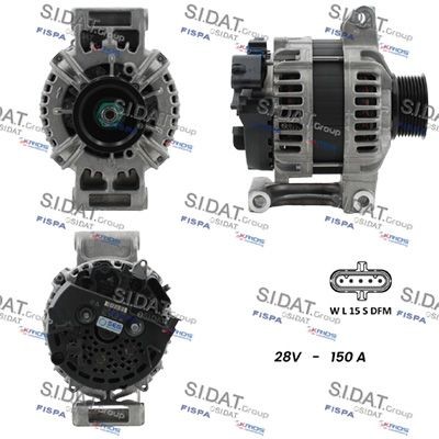SIDAT A24BH0166 Alternator 24V, 150A, B+ M8, Ø 68 mm