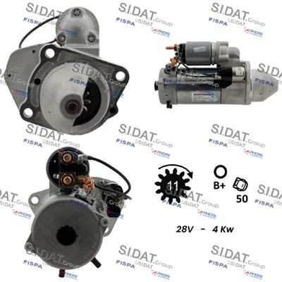 SIDAT S24BH0067 Starter motor 24V, 4kW, Number of Teeth: 11, B+ M10, Ø 89 mm