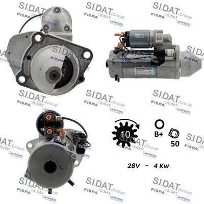 SIDAT S24BH0069 Starter motor 24V, 4kW, Number of Teeth: 10, B+ M10, Ø 89 mm