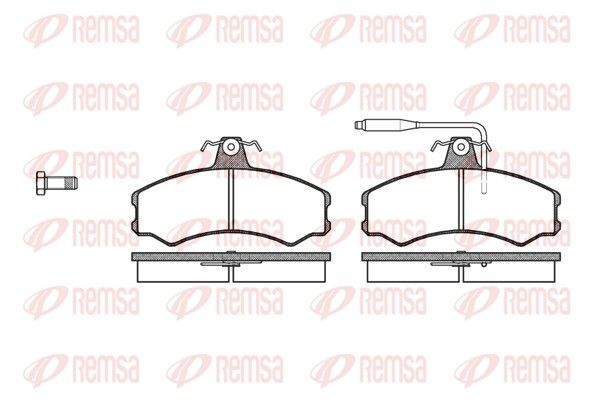 REMSA 0143.02 Brake pad set Front Axle, incl. wear warning contact, with bolts/screws, with accessories, with spring