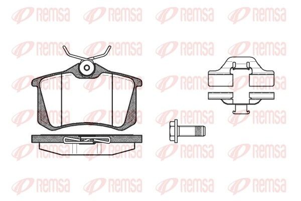 0263.03 REMSA Brake pad set SEAT Rear Axle, with adhesive film, with bolts/screws, with accessories, with spring