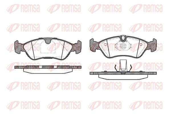 REMSA 0286.50 Brake pad set Front Axle, prepared for wear indicator, with adhesive film, with accessories, with spring