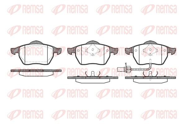 REMSA 0390.11 Brake pad set Front Axle, incl. wear warning contact, with adhesive film, with accessories, with spring