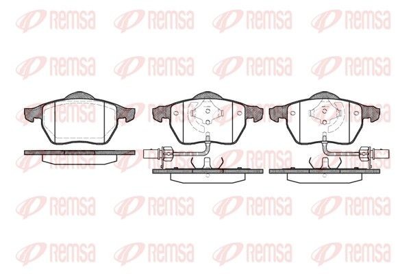 REMSA 0390.52 Brake pad set Front Axle, incl. wear warning contact, with adhesive film, with accessories, with spring