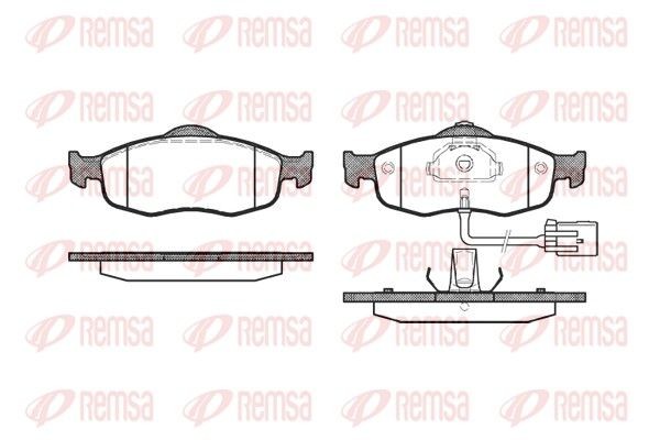 REMSA 0432.02 Brake pad set Front Axle, incl. wear warning contact, with adhesive film, with accessories, with spring