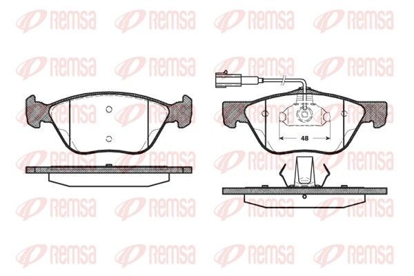 REMSA 0589.22 Brake pad set Front Axle, incl. wear warning contact, with adhesive film, with accessories, with spring