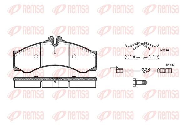 REMSA 0614.02 Brake pad set Front Axle, incl. wear warning contact, with adhesive film, with bolts/screws, with accessories, with spring