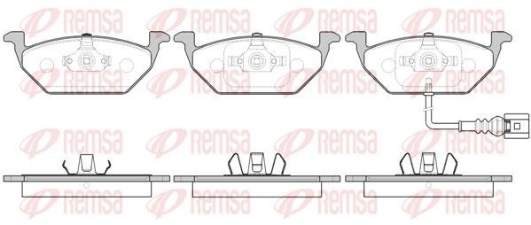 REMSA 0633.41 Brake pad set Front Axle, incl. wear warning contact, with adhesive film, with accessories, with spring