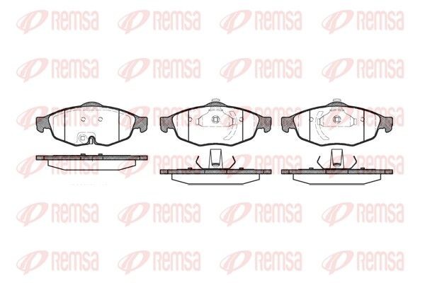 REMSA 0812.02 Brake pad set Front Axle, incl. wear warning contact, with adhesive film, with accessories, with spring