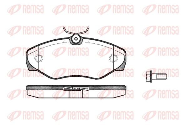 REMSA 0834.10 Brake pad set Front Axle, with adhesive film, with bolts/screws, with accessories, with spring