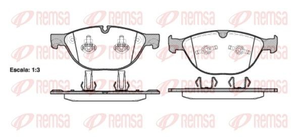 REMSA 0958.30 Brake pad set Front Axle, prepared for wear indicator, with adhesive film, with accessories, with spring