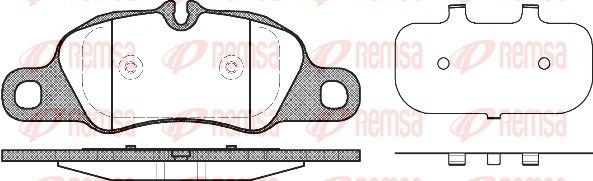 1366.00 REMSA Brake pad set PORSCHE Front Axle, prepared for wear indicator, with adhesive film, with accessories