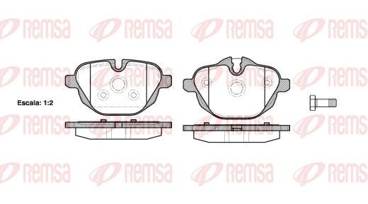Set of brake pads REMSA Rear Axle, prepared for wear indicator, with adhesive film, with bolts/screws, with accessories - 1421.00