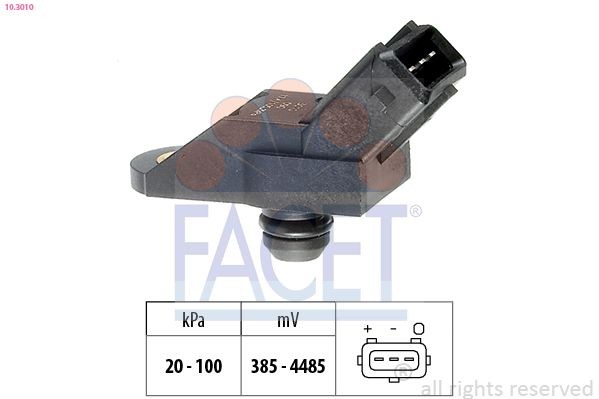 EPS 1.993.010 FACET Pressure from 20 kPa, Pressure to 100 kPa, Made in Italy - OE Equivalent Air Pressure Sensor, height adaptation 10.3010 buy