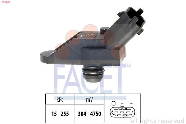 EPS 1.993.013 FACET Pressure from 15 kPa, Pressure to 255 kPa, Made in Italy - OE Equivalent Air Pressure Sensor, height adaptation 10.3013 buy
