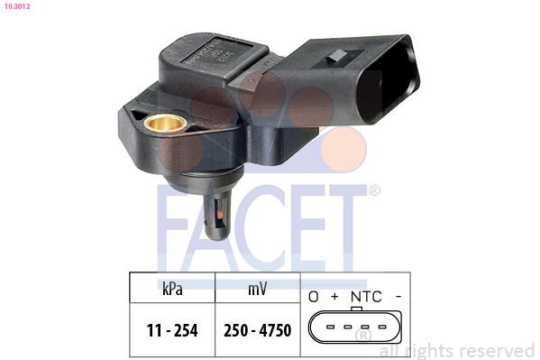 EPS 1.993.020 FACET Pressure from 40 kPa, Pressure to 250 kPa, Made in Italy - OE Equivalent Air Pressure Sensor, height adaptation 10.3020 buy