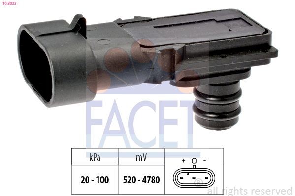 EPS 1.993.023 FACET Pressure from 20 kPa, Pressure to 100 kPa, Made in Italy - OE Equivalent Air Pressure Sensor, height adaptation 10.3023 buy