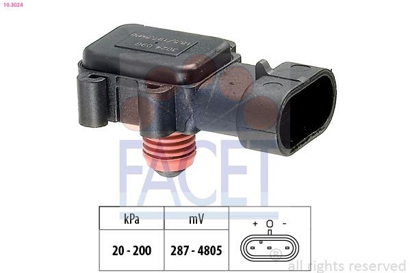 EPS 1.993.024 FACET Pressure from 20 kPa, Pressure to 200 kPa, Made in Italy - OE Equivalent Air Pressure Sensor, height adaptation 10.3024 buy